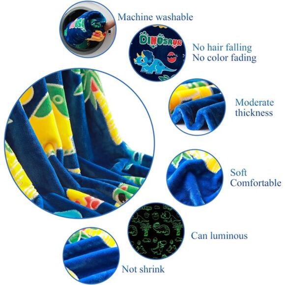Glow in The Dark Dinosaur Blanket Gifts for 1-10 Year Old Boys Girls - Picture 4 of 7